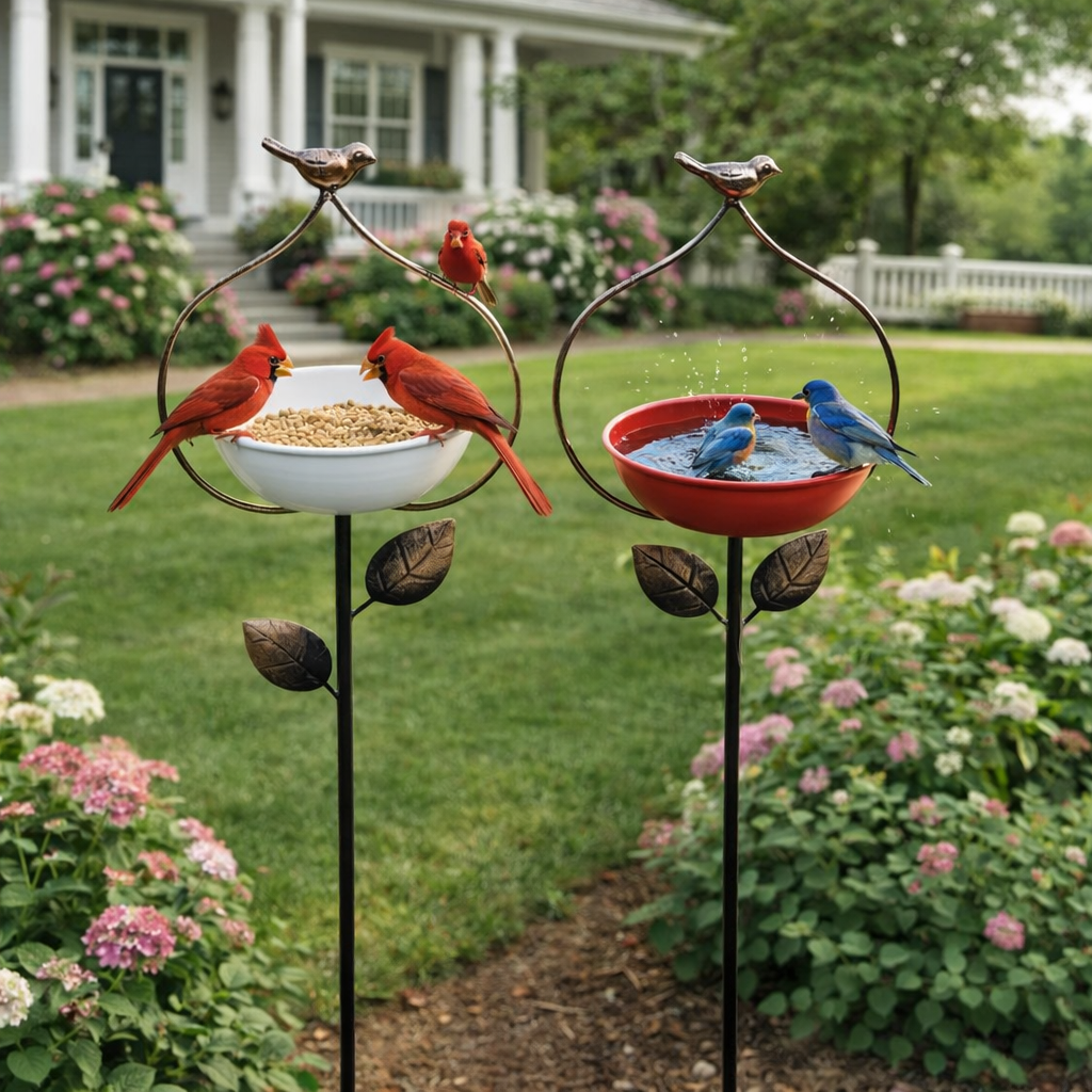 Outdoor Heavy-Duty Metal Bird Feeder & Bird Bath