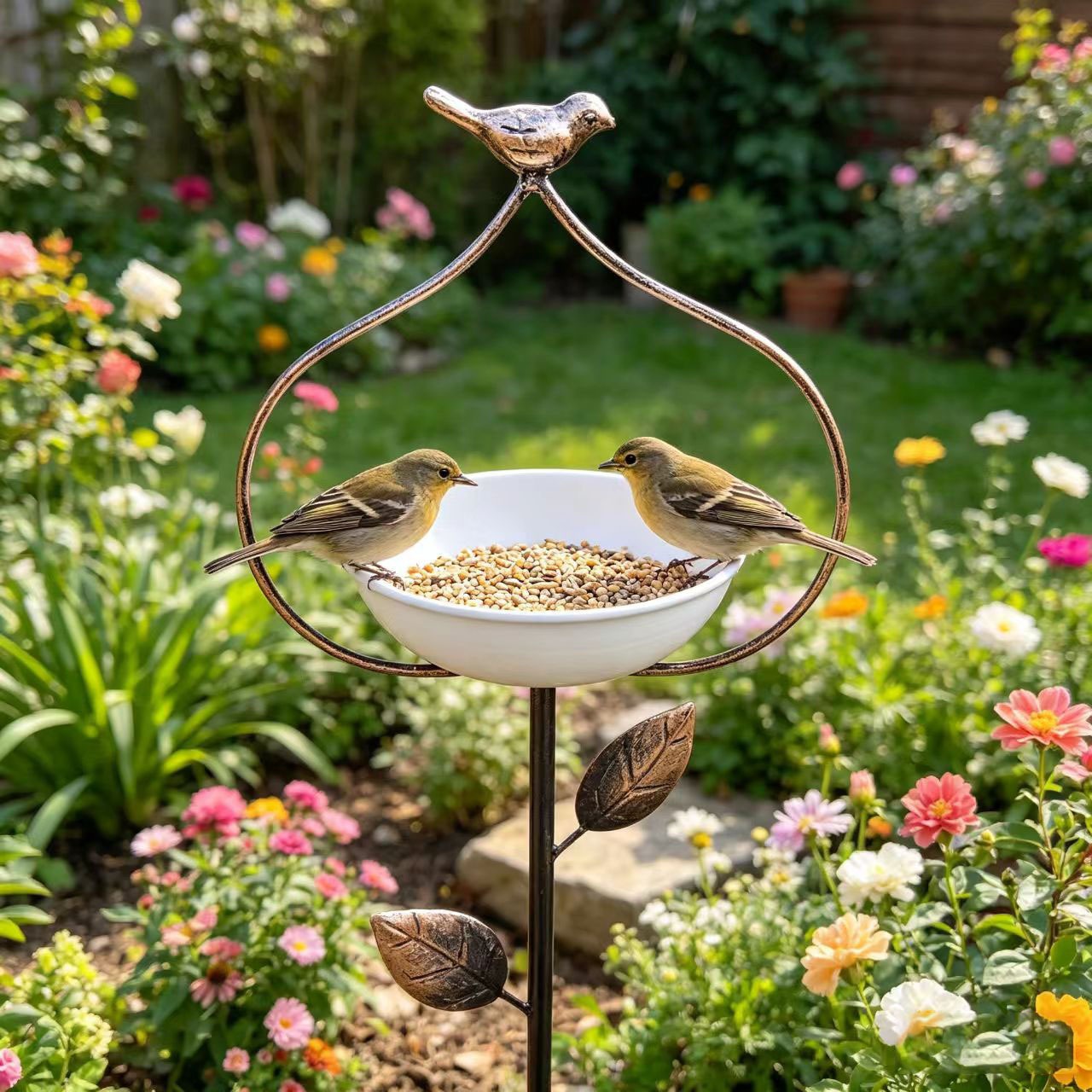 Outdoor Heavy-Duty Metal Bird Feeder & Bird Bath