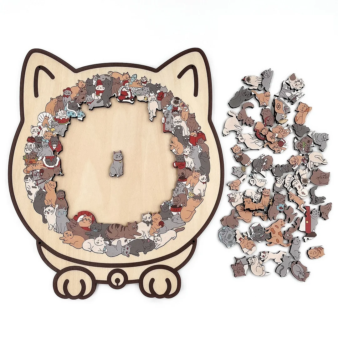 🎁Christmas Sale 49% OFF🎅135-Piece Morandi-Colored Cat Shaped Wooden Jigsaw Puzzle