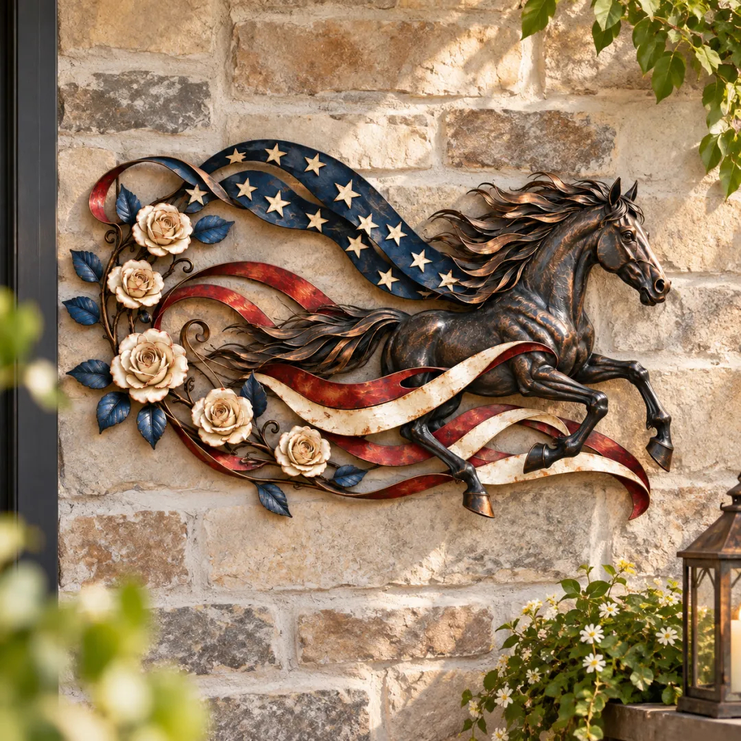 Patriotic Horse American Flag Metal Wall Decor