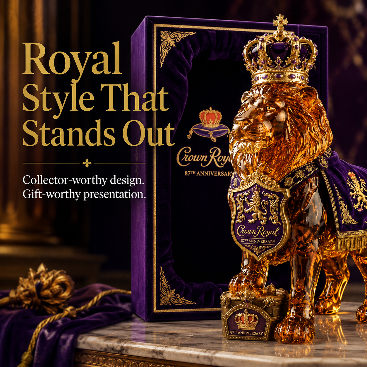 👑Crown 87th Anniversary Royal Lion Whiskey Bottle