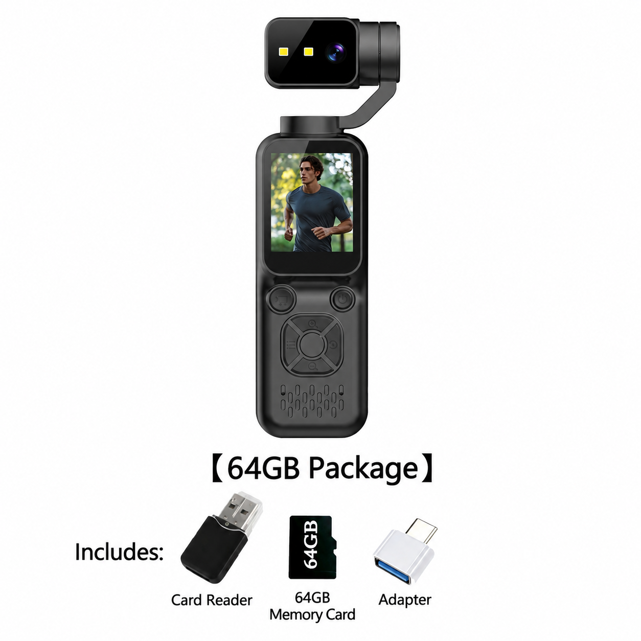 Pocket Handheld Action Camera with Built-In Display & Memory Kit