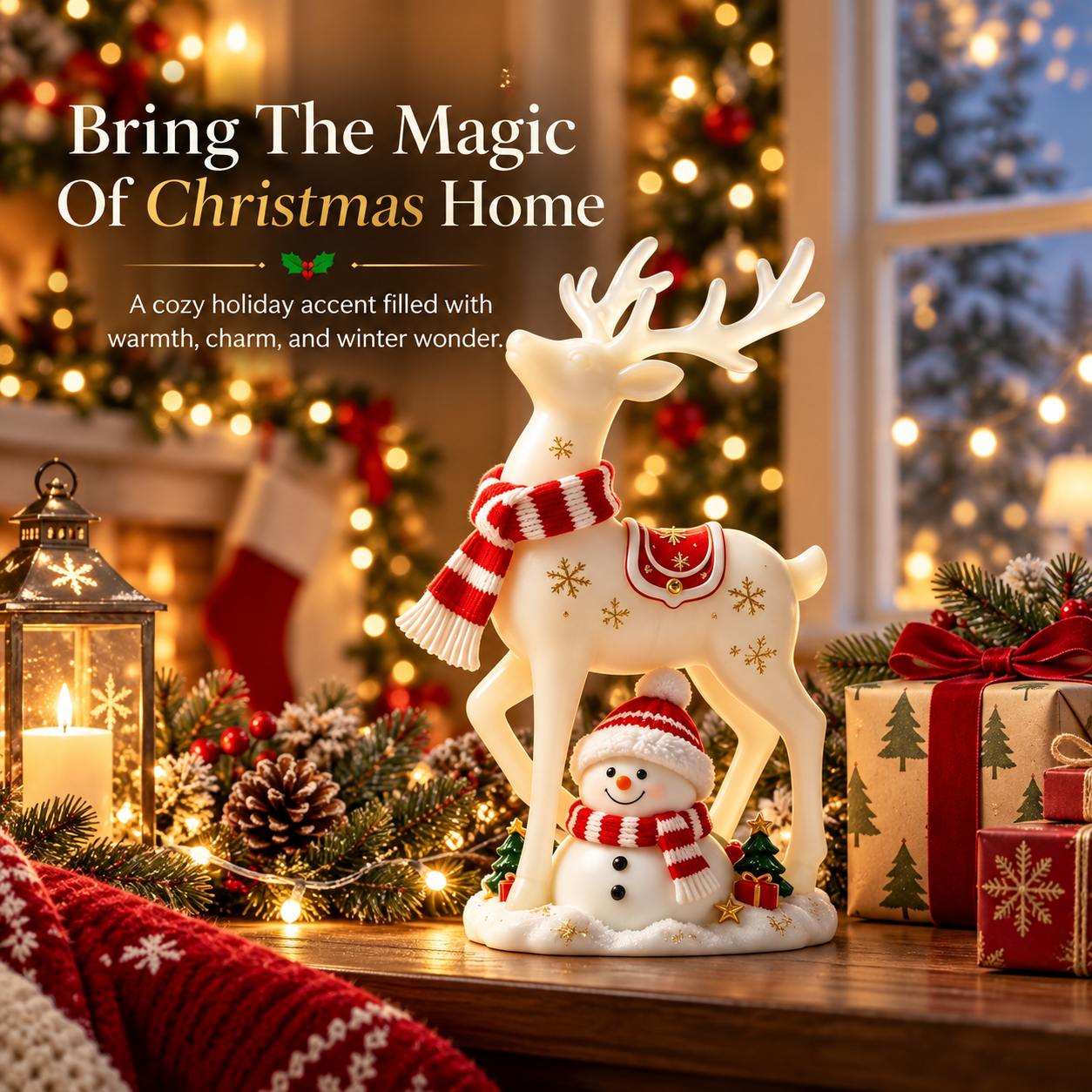 Christmas Reindeer & Snowman Lighted Figurine
