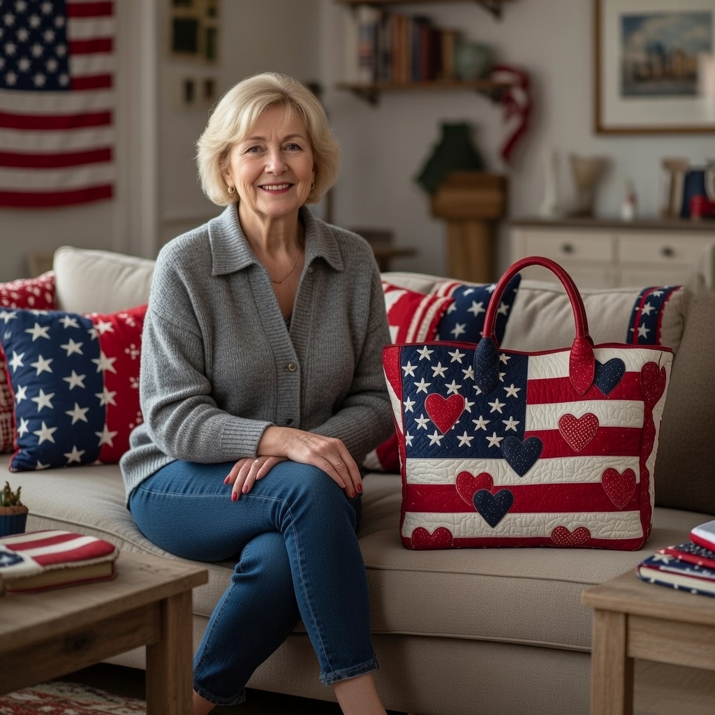 Patriot Poppy Quilted Tote Bag