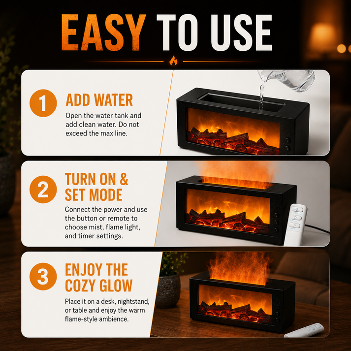 🔥Dance with Flames. Sleep in Serenity— Fireplace Flame Humidifier