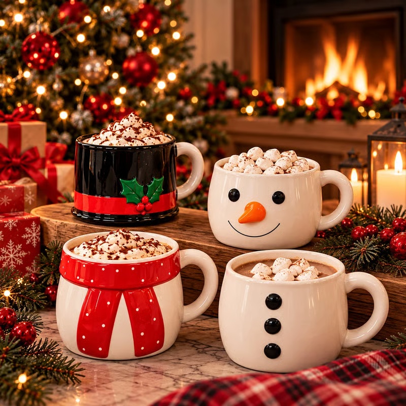 Stackable Christmas Mug Set – Festive Coffee Cups & Holiday Kitchen Decor