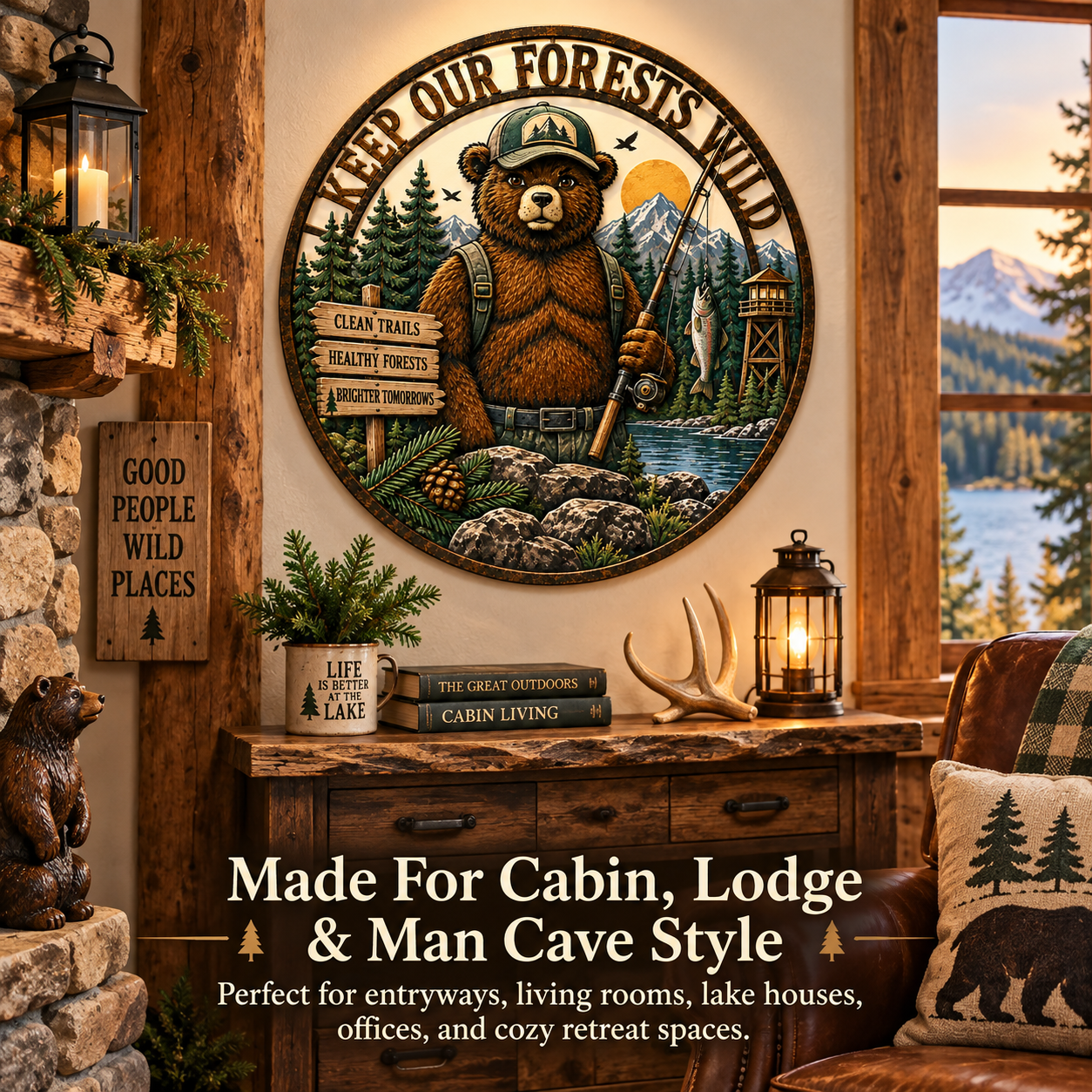 🐻 Rustic Forest Bear Metal Wall Art