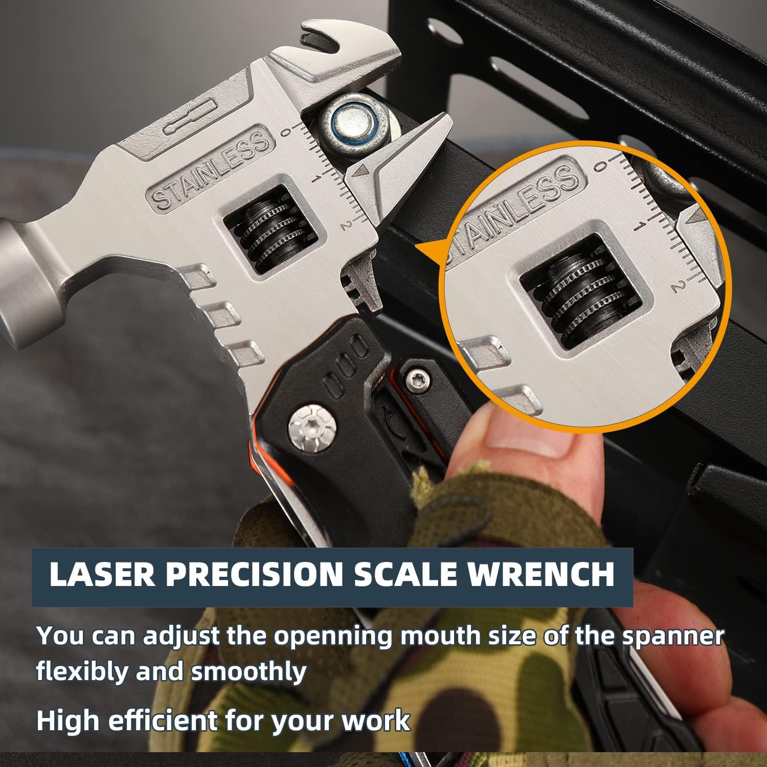 Upgraded 18-In-1 Pocket Adjustable Wrench Multi-Function Hammer For Camping And Survival