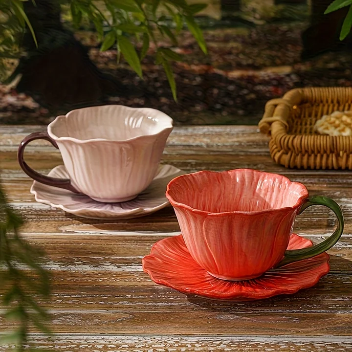 Ceramic Flower Coffee Mug and Saucer set