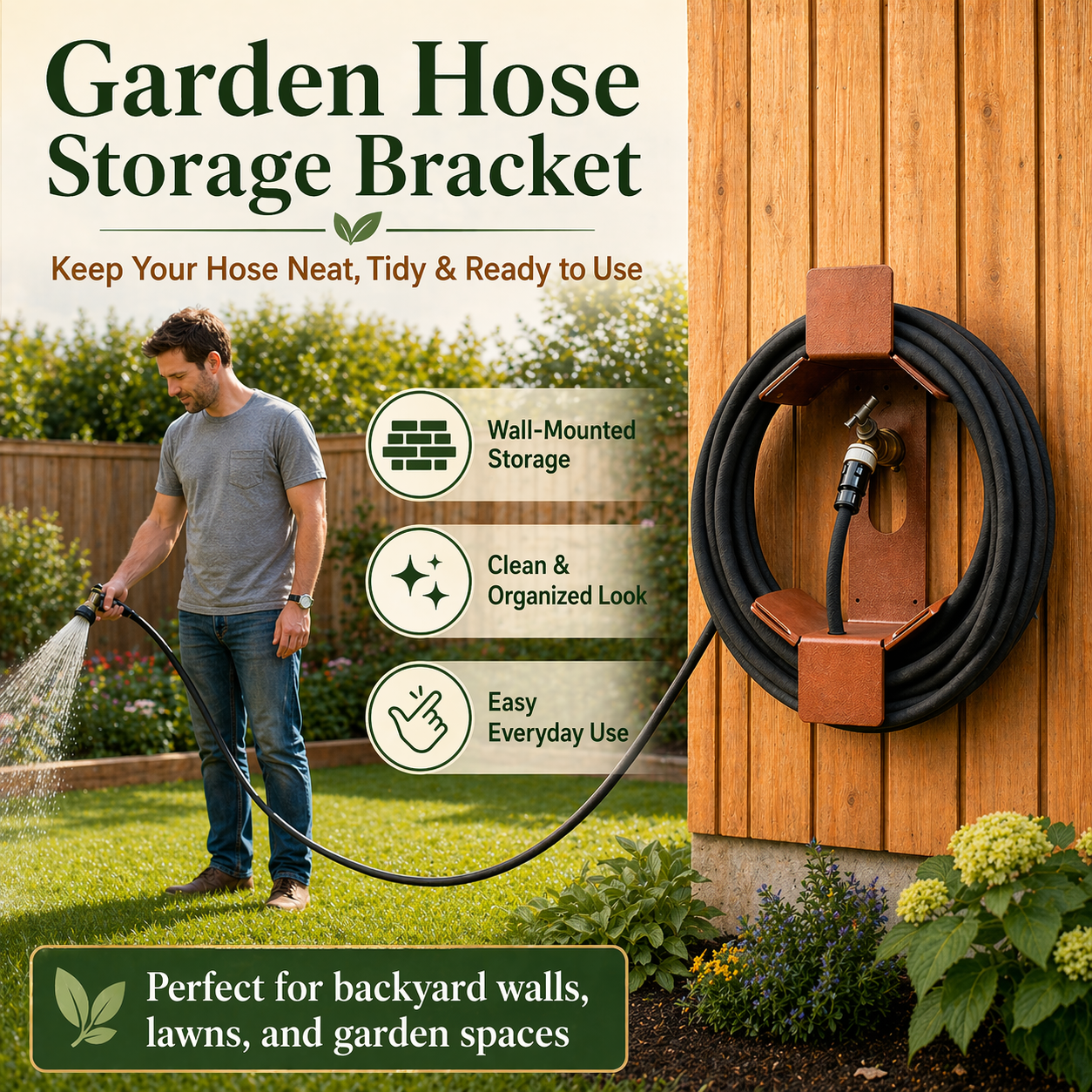 Wall‑Mounted Garden Hose Storage Bracket