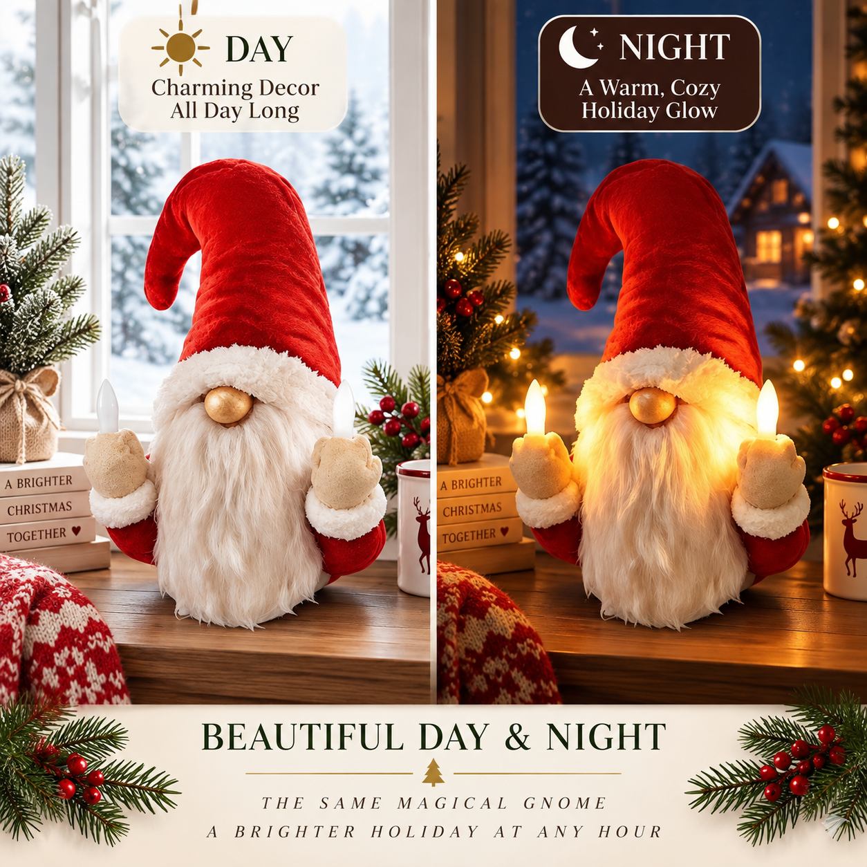🎄 Lighted Christmas Gnome Candle Decor