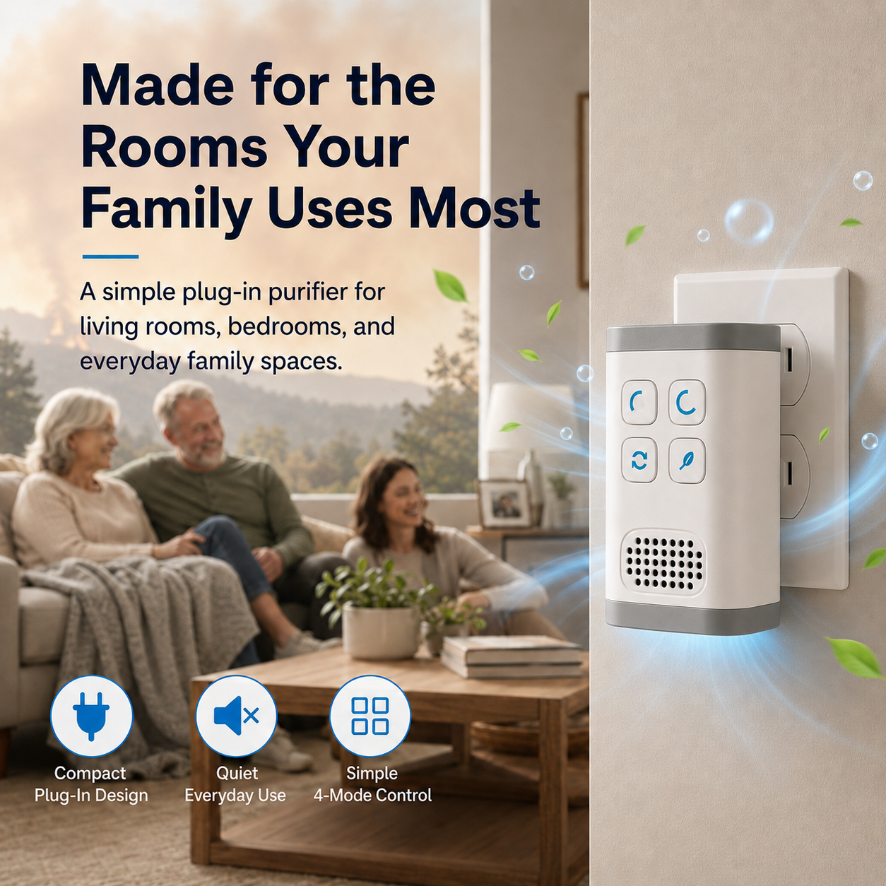 Compact Plug-In Ionic & Ozone Air Purifier, Filter-Free Room Comfort