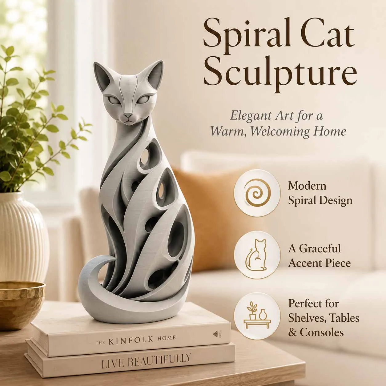 🔥🎁🐈‍⬛ Spiral Cat Sculpture — A Modern Symbol of Elegance & Curiosity