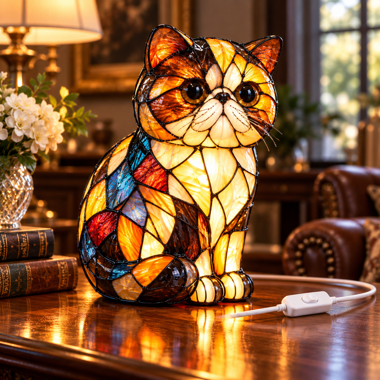 🐱 Stained Glass Cat Lamp – Tiffany-Style Decorative Light & Unique Gift for Cat Lovers