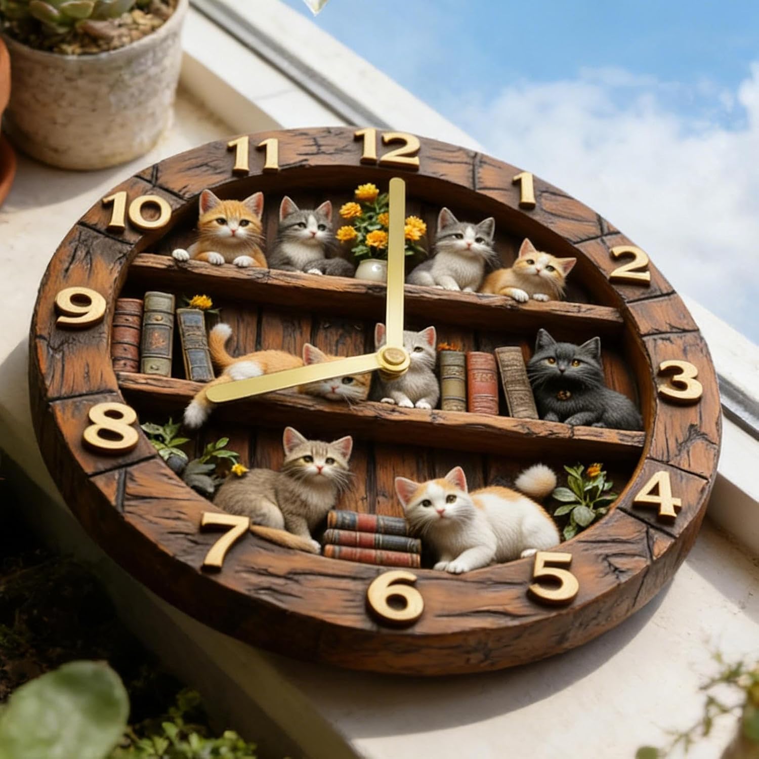3D Cat-Themed Decorative Wall Clock 12”