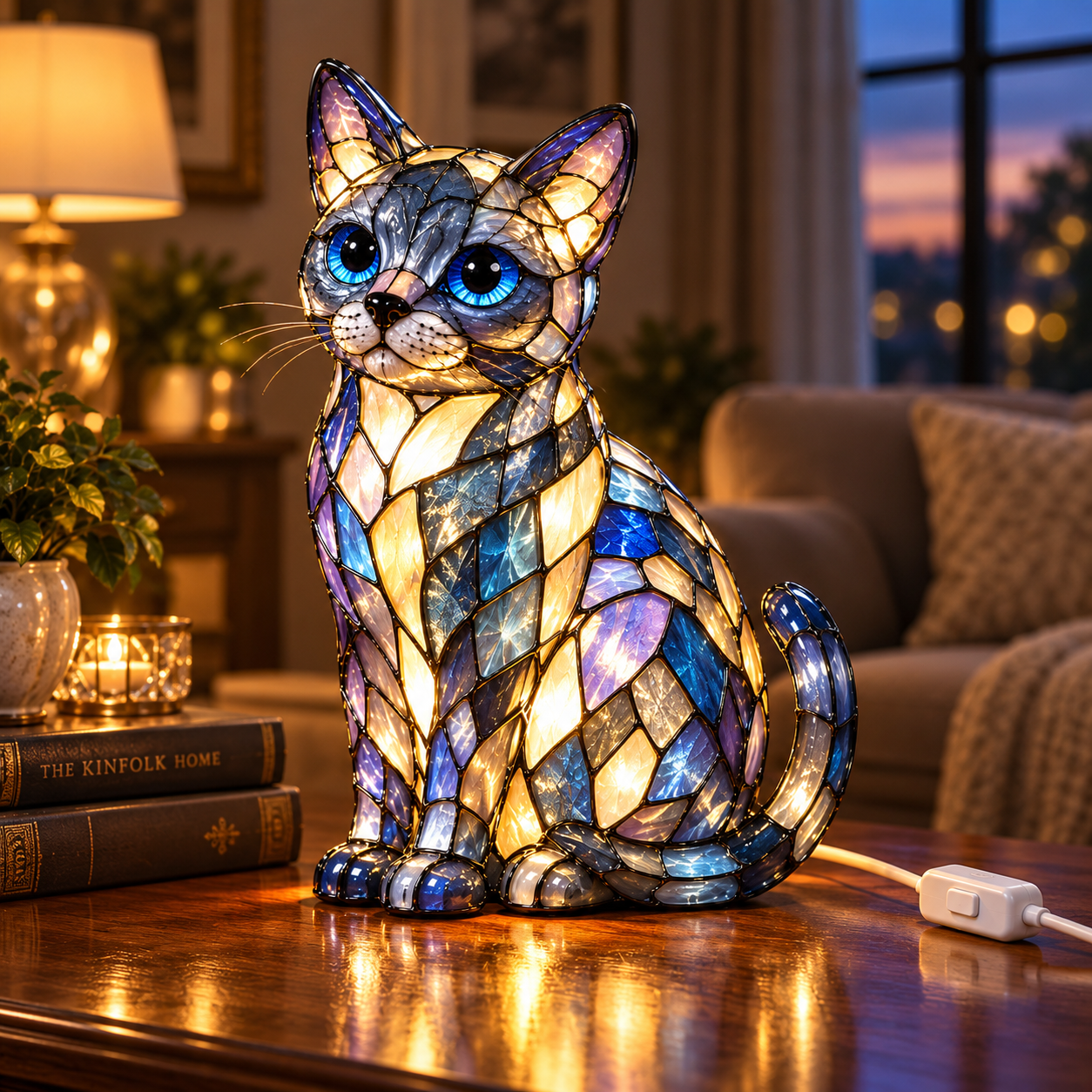 🐱 Stained Glass Cat Lamp – Tiffany-Style Decorative Light & Unique Gift for Cat Lovers
