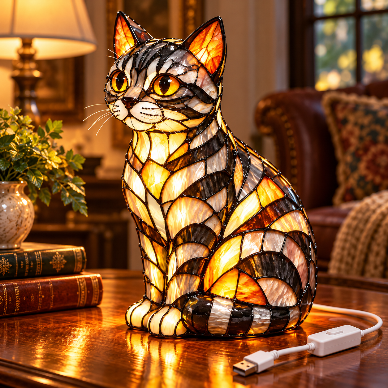 🐱 Stained Glass Cat Lamp – Tiffany-Style Decorative Light & Unique Gift for Cat Lovers