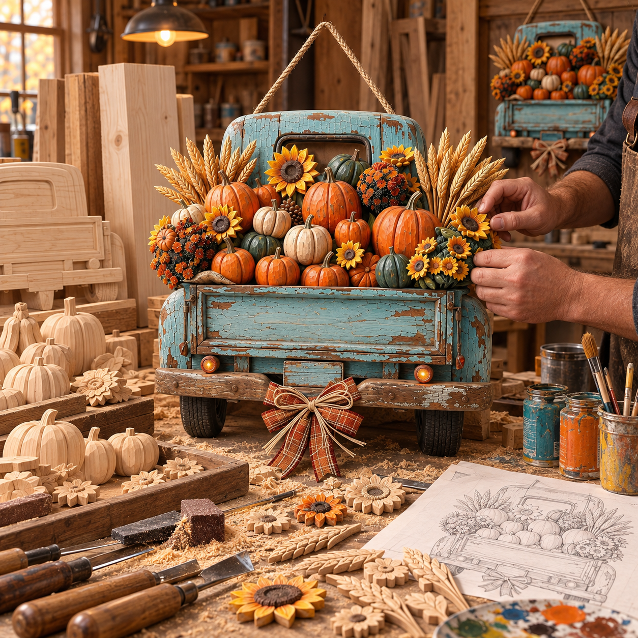 Rustic Fall Pumpkin Truck Door Hanging Décor