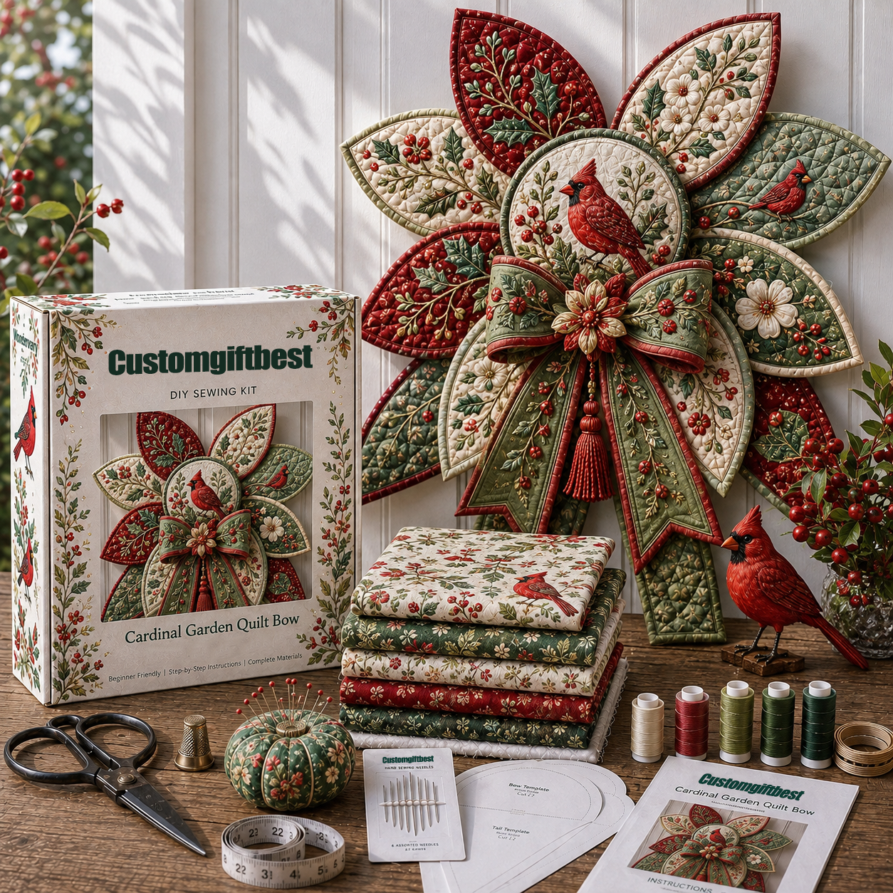 Cardinal Garden Quilt Bow DIY Sewing Kit