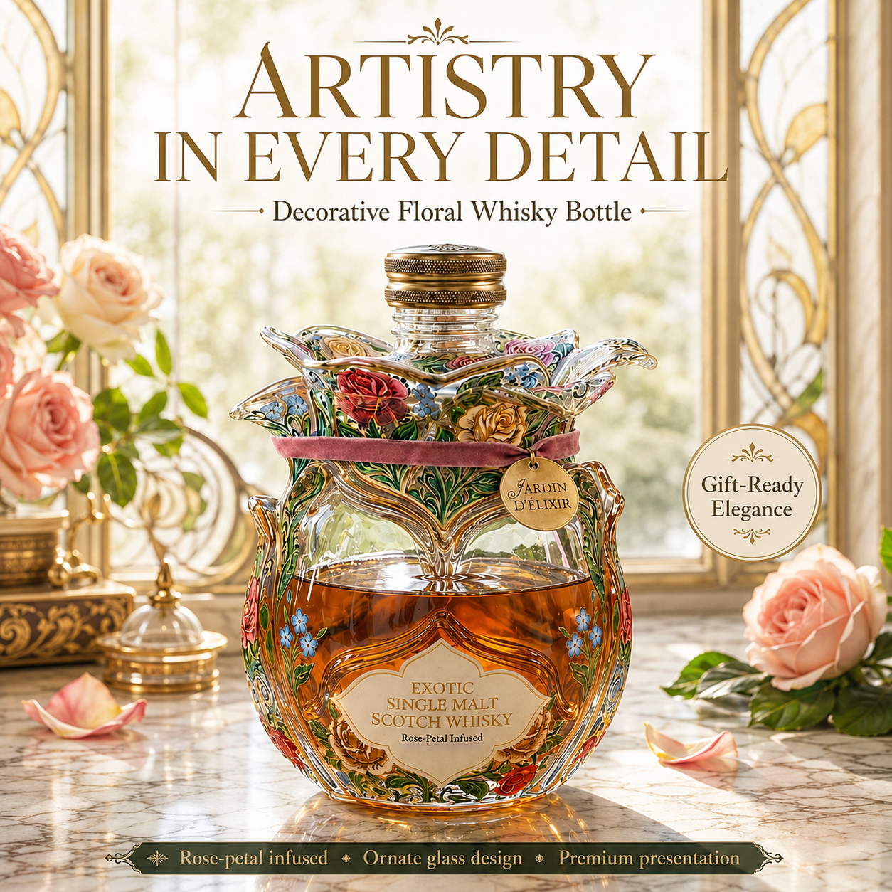 Exotic Floral Whisky Decanter – Turn Every Pour Into a Display