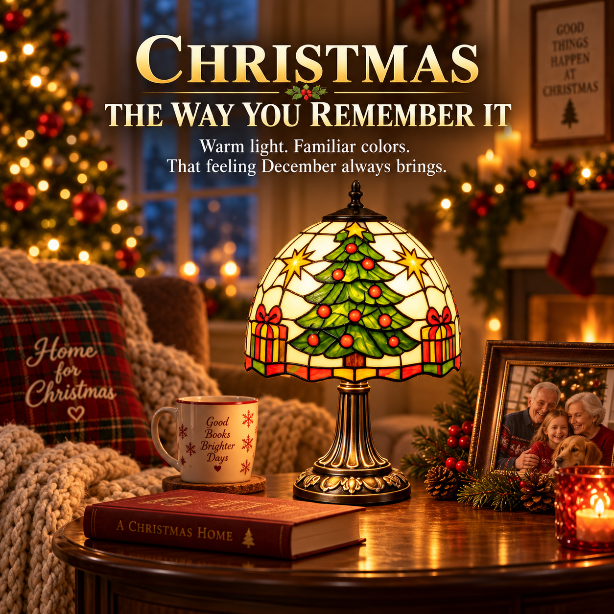 Vintage Christmas Tree Stained-Glass Style Table Lamp