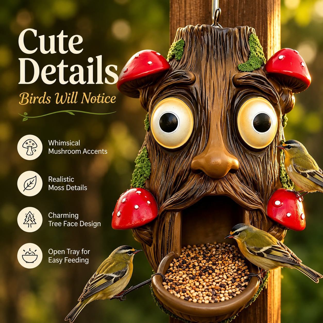 Whimsical Hanging Bird Feeder – Tree Face & Owl Garden Décor Feeder for Backyard Bird Watching