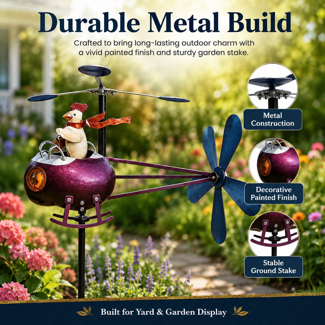 🐓 Whimsical Rooster Garden Stake Wind Spinner
