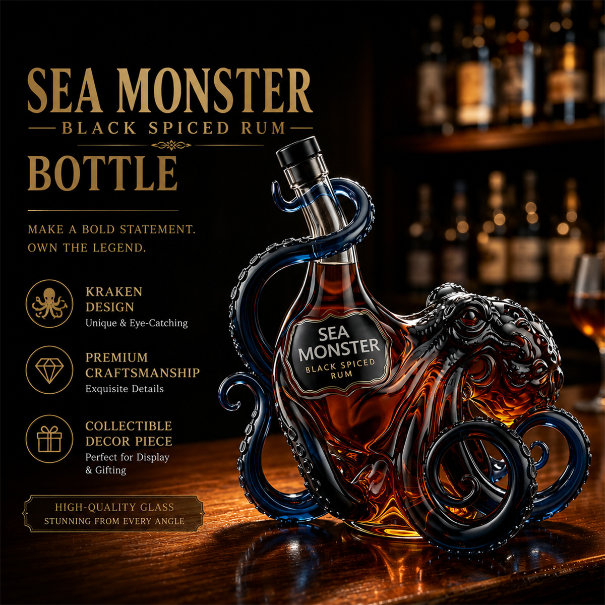 Sea Monster Black Spiced Rum Bottle