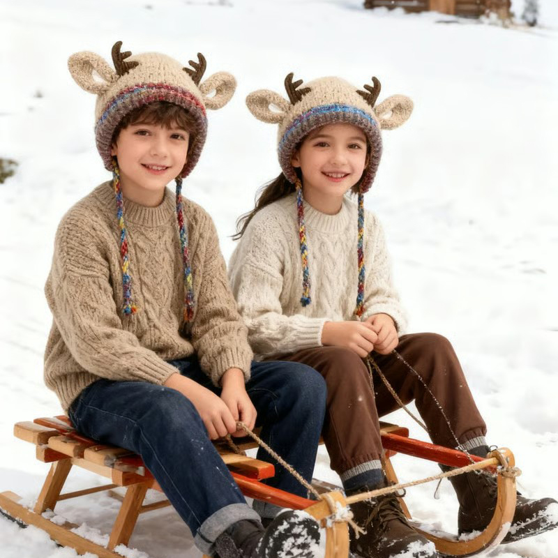 🎄Original Design Festive Christmas Antler Hat,With Ear Protection Design, Suitable For Adults And Children🎄