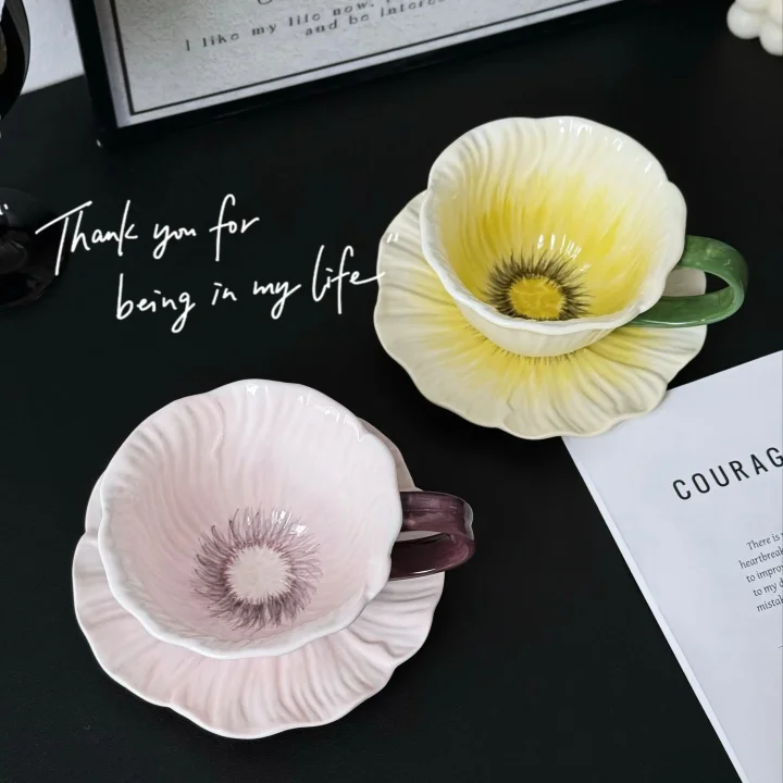 Ceramic Flower Coffee Mug and Saucer set