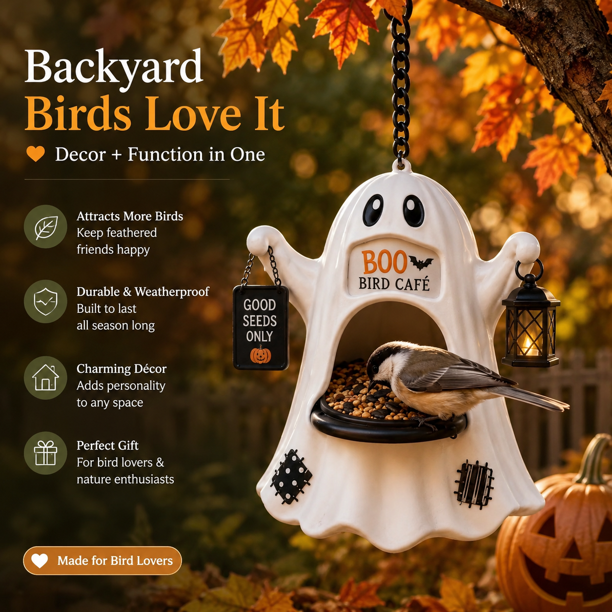 🎁Last Day 49% OFF - 👻 Boo Bird Café – Halloween Ghost Bird Feeder With Lantern 🎃