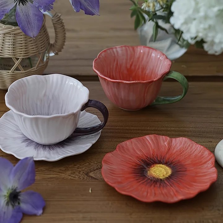 Ceramic Flower Coffee Mug and Saucer set