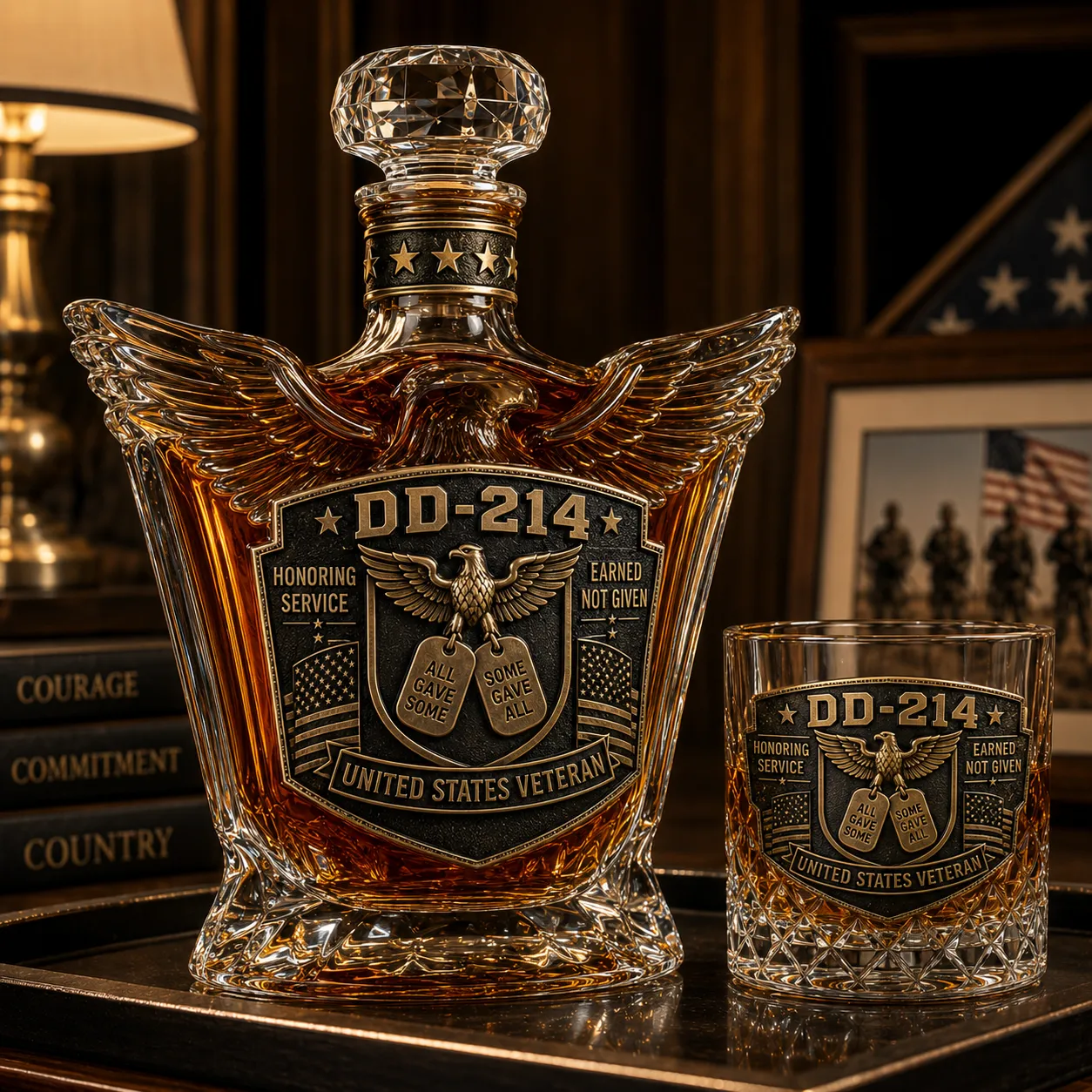 🦅 DD-214 Veteran Whiskey Decanter & Glass Set