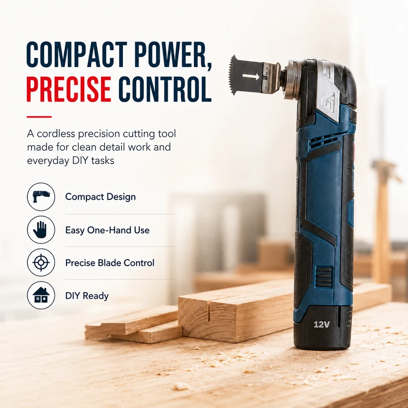 12V Cordless Precision Cutter | Compact Multi-Function DIY Detail & Plunge Cutting Tool