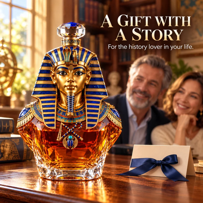 👑 Tutankhamun Pharaoh Whiskey Decanter – Ancient Egyptian Golden Mask Inspired Collectible Bottle