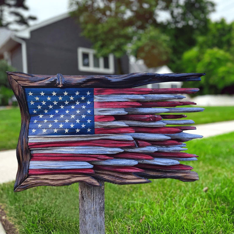 Handmade Wooden 3D Honor US Flag Garden Decoration