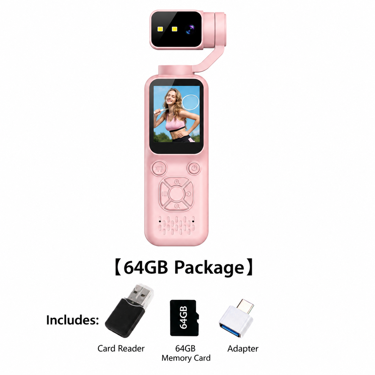 Pocket Handheld Action Camera with Built-In Display & Memory Kit