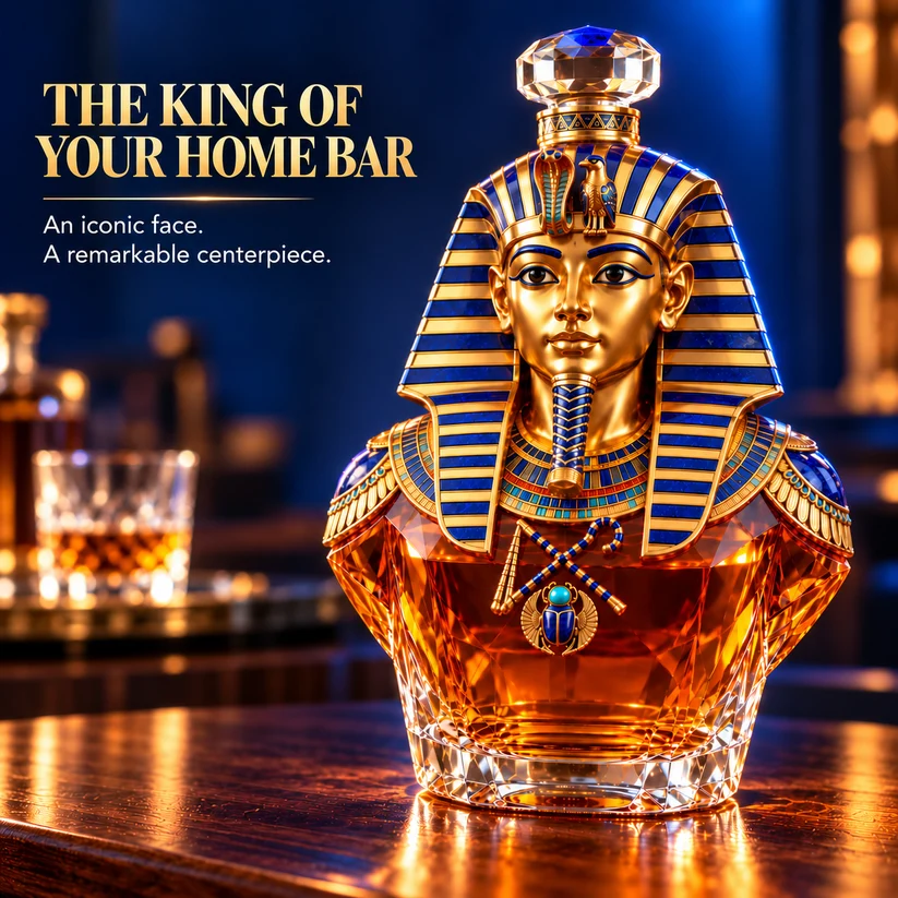 👑 Tutankhamun Pharaoh Whiskey Decanter – Ancient Egyptian Golden Mask Inspired Collectible Bottle
