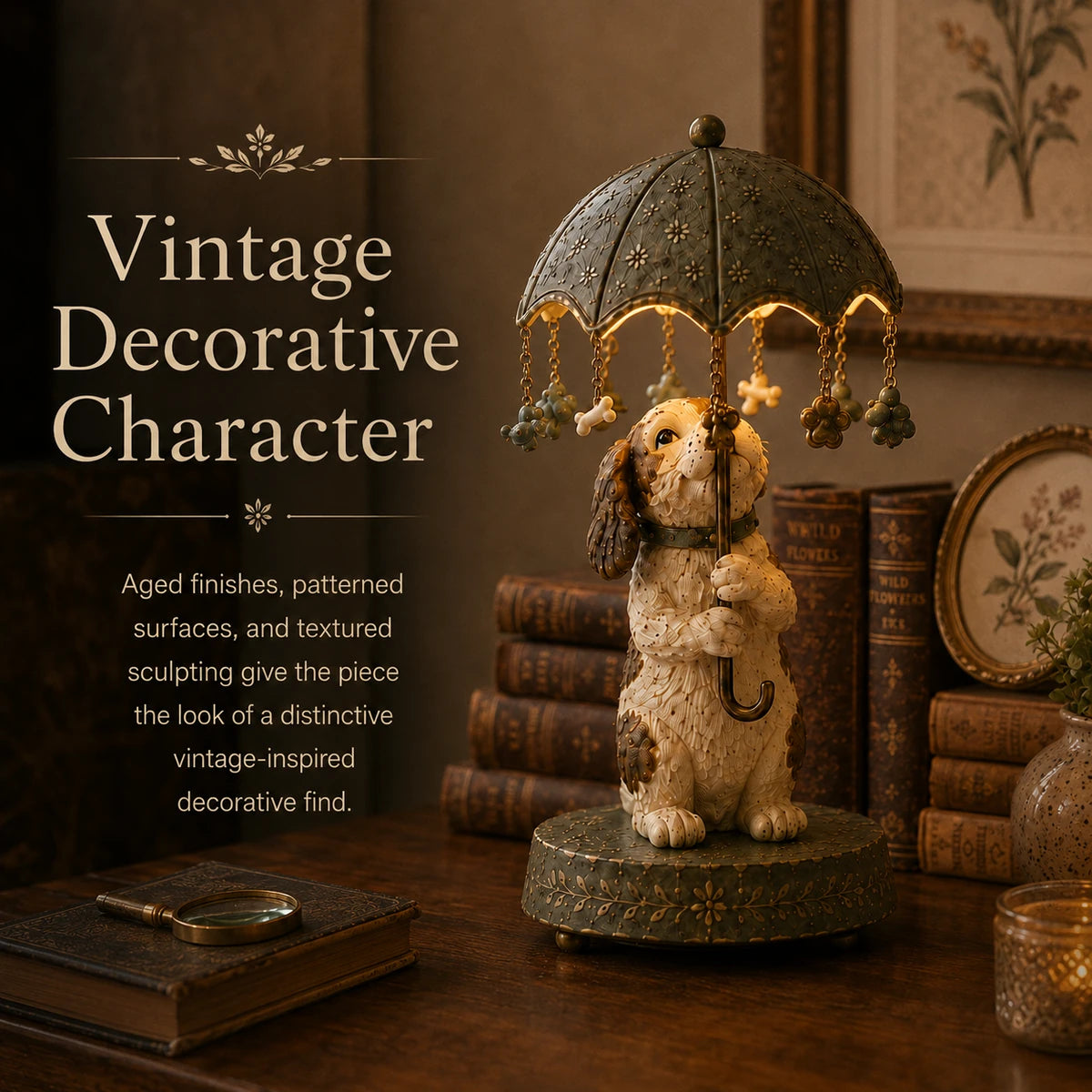 🎁Vintage Rotating Umbrella Animal Lamp