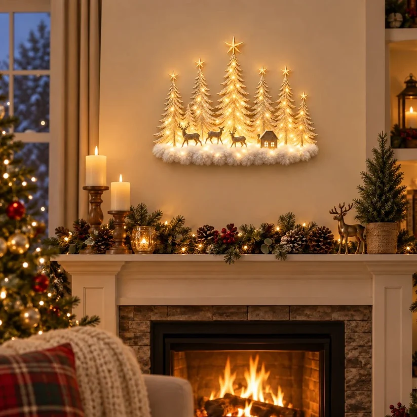Lighted Christmas Woodland Forest Wall Decor