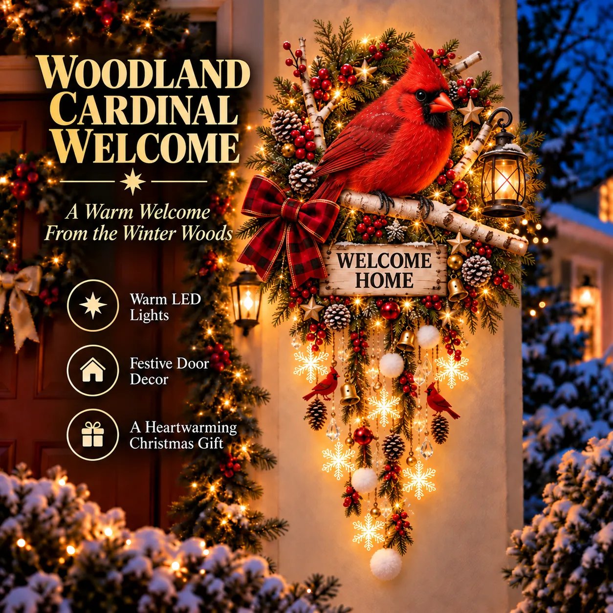🎄 Lighted Christmas Welcome Hanging Decor – 6 Festive Holiday Designs