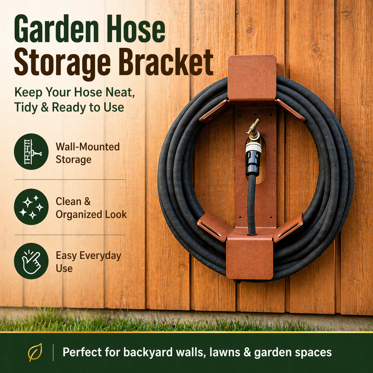 Wall‑Mounted Garden Hose Storage Bracket
