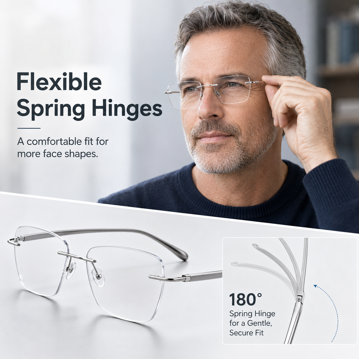 2-in-1 Photochromic Rimless Reading Glasses – UV400, Blue-Light Filtering & Low-Distortion Clarity
