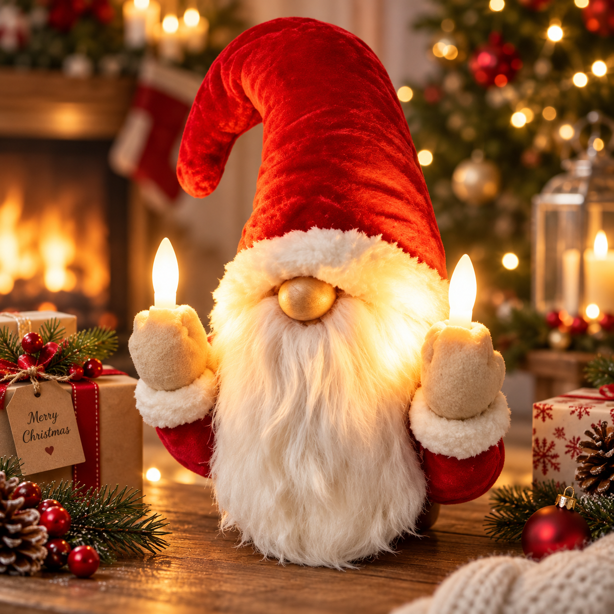 🎄 Lighted Christmas Gnome Candle Decor