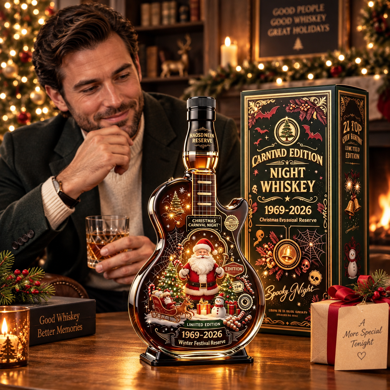 Christmas Guitar-Shaped Whiskey Decanter