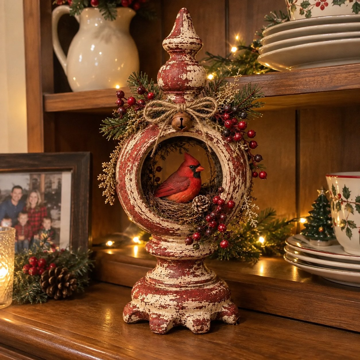 🐦 Vintage Christmas Bird Nest Decor | 7 Winter Bird Styles with Rustic Pedestal, Greenery & Bell Details 🎄