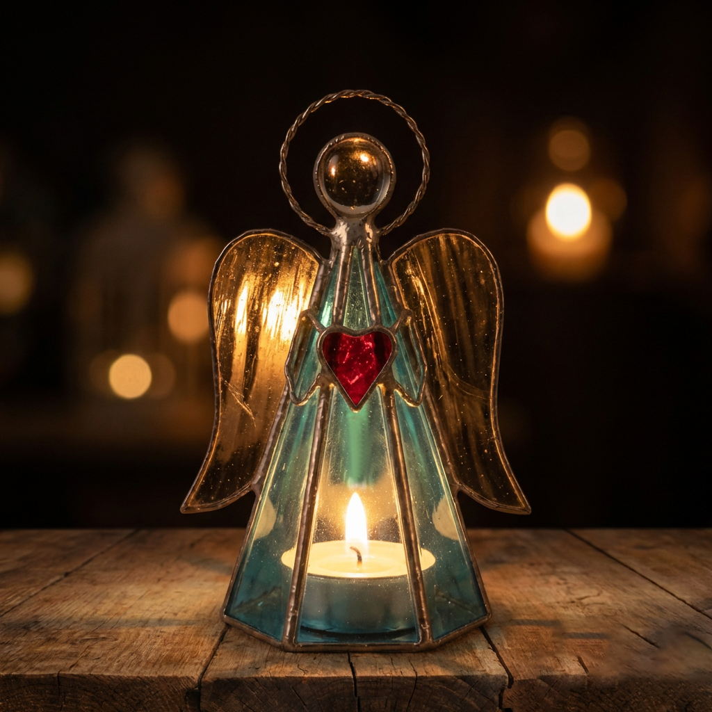 Guardian Angel Stained Glass Candle Holder  – Sunlight by Day, Warm Glow by Night