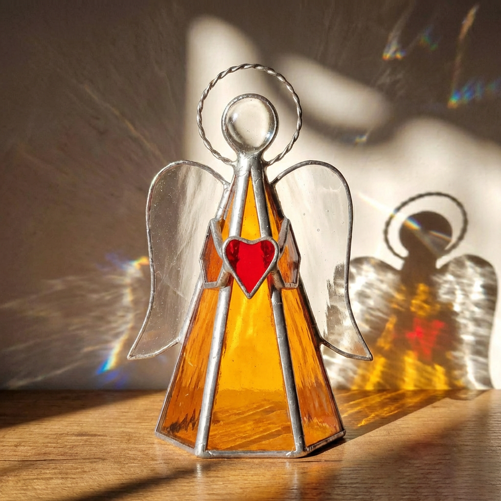 Guardian Angel Stained Glass Candle Holder  – Sunlight by Day, Warm Glow by Night