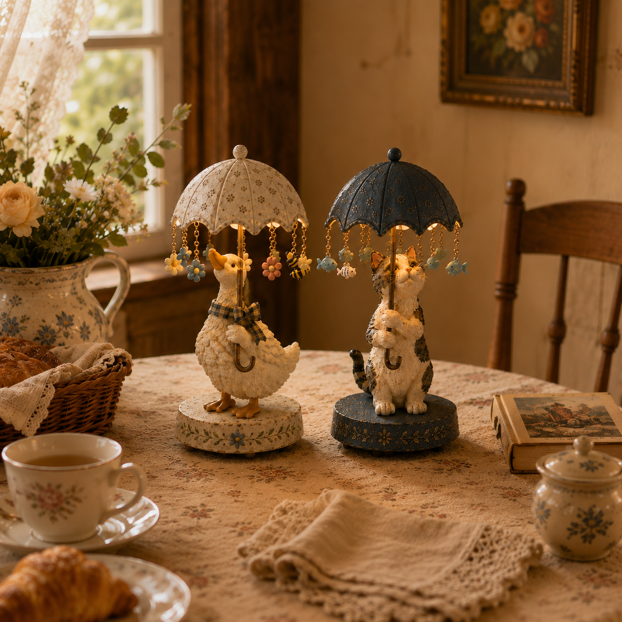 🎁Vintage Rotating Umbrella Animal Lamp