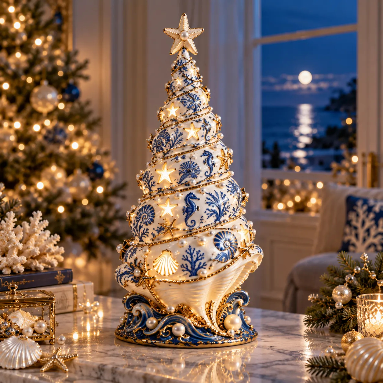 🌊 Coastal Christmas Seashell Tree Projection Lamp